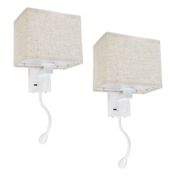 ROULETTE-S 61383 Μοντέρνο Φωτιστικό Τοίχου - Απλίκα Ξενοδοχείου Reading Light με Φορτιστή USB 3A & Ντουί 1 x E27 LED 3W 360lm 36° & 360° AC 220-240V IP20 Φυσικό Λευκό 4500K - Bridgelux COB Chip & TÜV SÜD Driver - Λευκό & Μπεζ - Μ17 x Π20 x