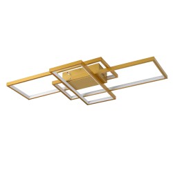 QUADRA 61387 Μοντέρνο Φωτιστικό Οροφής LED 100W 12000lm 120° AC 220-240V IP20 Ρυθμιζόμενο Λευκό CCT με Χειριστήριο από 2700K έως 6000K Dimmable - Lumileds SMD Chip - Χρυσό Βούρτσας - Μ85 x Π45 x Υ9cm - 3 Χρόνια Εγγύηση