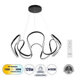 TARANTULA 61394 Κρεμαστό Φωτιστικό Οροφής Design LED CCT 120W 13440lm 300° AC 220-240V - Εναλλαγή Φωτισμού μέσω Τηλεχειριστηρίου All In One Ψυχρό 6000k+Φυσικό 4500k+Θερμό 2700k Dimmable Φ78 x Υ31.5cm - Μαύρο - 3 Years Warranty