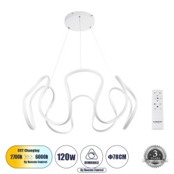 TARANTULA 61395 Κρεμαστό Φωτιστικό Οροφής Design LED CCT 120W 13440lm 300° AC 220-240V - Εναλλαγή Φωτισμού μέσω Τηλεχειριστηρίου All In One Ψυχρό 6000k+Φυσικό 4500k+Θερμό 2700k Dimmable Φ78 x Υ31.5cm - Λευκό - 3 Years Warranty