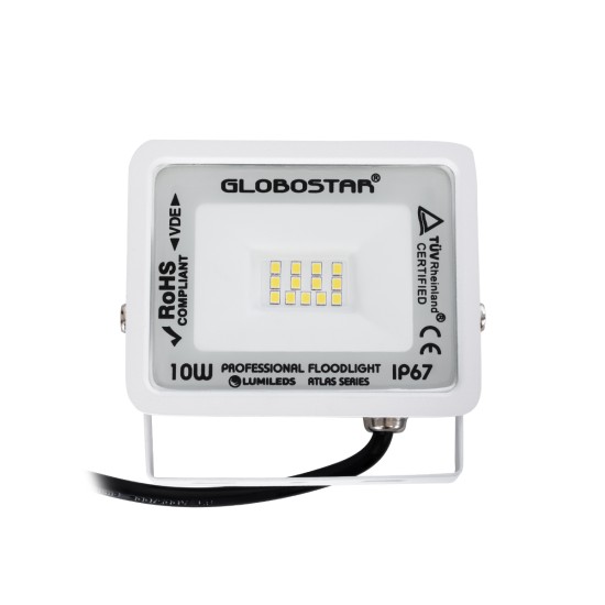 ATLAS 61405 Επαγγελματικός Προβολέας LED 10W 1200lm 120° AC 220-240V - Αδιάβροχος IP67 - Μ10 x Π2 x Υ8cm - Λευκό - Φυσικό Λευκό 4500K - LUMILEDS Chips - TÜV Rheinland Certified - 5 Years Warranty