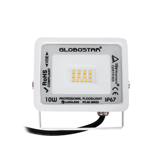 ATLAS 61406 Προβολέας LED 10W 1150lm 120° AC 220-240V Αδιάβροχο IP67 Θερμό Λευκό 2700K - Lumileds SMD Chip - TÜV Rheinland Certified - Λευκό Ματ - Μ10 x Π2 x Υ8cm - 5 Χρόνια Εγγύηση
