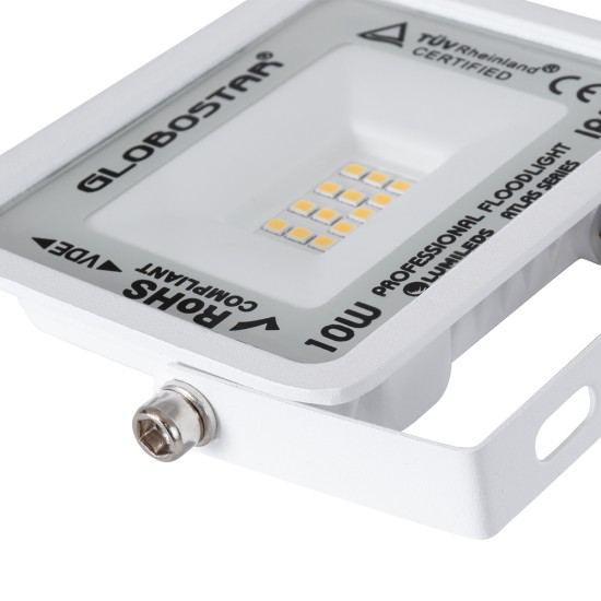 ATLAS 61406 Προβολέας LED 10W 1150lm 120° AC 220-240V Αδιάβροχο IP67 Θερμό Λευκό 2700K - Lumileds SMD Chip - TÜV Rheinland Certified - Λευκό Ματ - Μ10 x Π2 x Υ8cm - 5 Χρόνια Εγγύηση