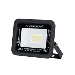 ATLAS 61411 Προβολέας LED 20W 2400lm 120° AC 220-240V Αδιάβροχο IP67 Φυσικό Λευκό 4500K - Lumileds SMD Chip - TÜV Rheinland Certified - Μαύρο Ματ - Μ12 x Π2.5 x Υ9.5cm - 5 Χρόνια Εγγύηση
