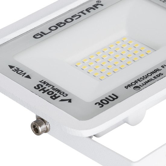 ATLAS 61414 Επαγγελματικός Προβολέας LED 30W 3600lm 120° AC 220-240V - Αδιάβροχος IP67 - Μ16 x Π2.5 x Υ12.5cm - Λευκό - Φυσικό Λευκό 4500K - LUMILEDS Chips - TÜV Rheinland Certified - 5 Years Warranty