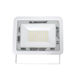 ATLAS 61420 Προβολέας LED 50W 6000lm 120° AC 220-240V Αδιάβροχο IP67 Φυσικό Λευκό 4500K - Lumileds SMD Chip - TÜV Rheinland Certified - Λευκό Ματ - Μ21 x Π3.5 x Υ16cm - 5 Χρόνια Εγγύηση