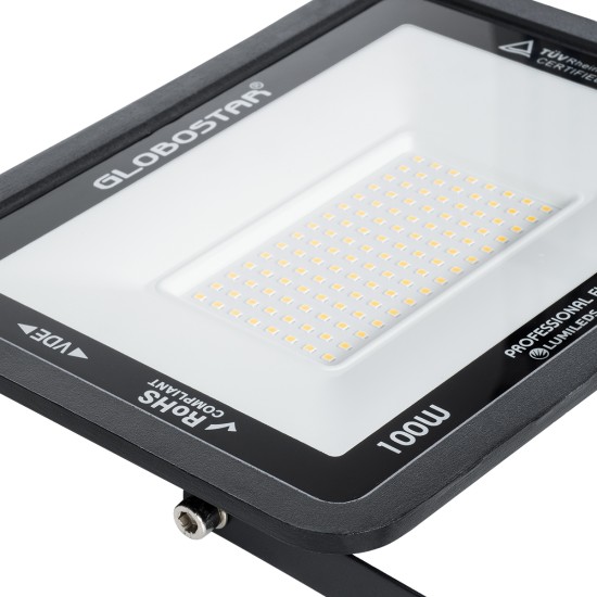 ATLAS 61427 Επαγγελματικός Προβολέας LED 100W 11500lm 120° AC 220-240V - Αδιάβροχος IP67 - Μ27 x Π4 x Υ21cm - Μαύρο - Θερμό Λευκό 2700K - LUMILEDS Chips - TÜV Rheinland Certified - 5 Years Warranty