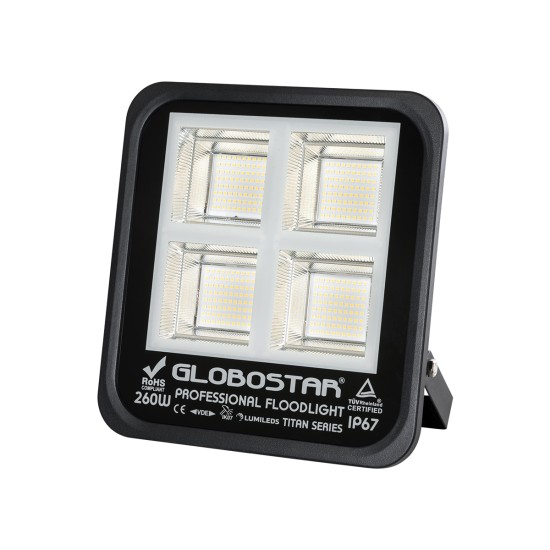 TITAN 61434 Προβολέας για Γήπεδα Tennis & Ποδοσφαίρου 5x5 LED 260W 32500lm 60°x90° AC 220-240V Αδιάβροχο IP67 Φυσικό Λευκό 5000K - Lumileds SMD Chip - TÜV Rheinland Certified - Μαύρο Ματ - Μ30 x Π8 x Υ28cm - 5 Χρόνια Εγγύηση