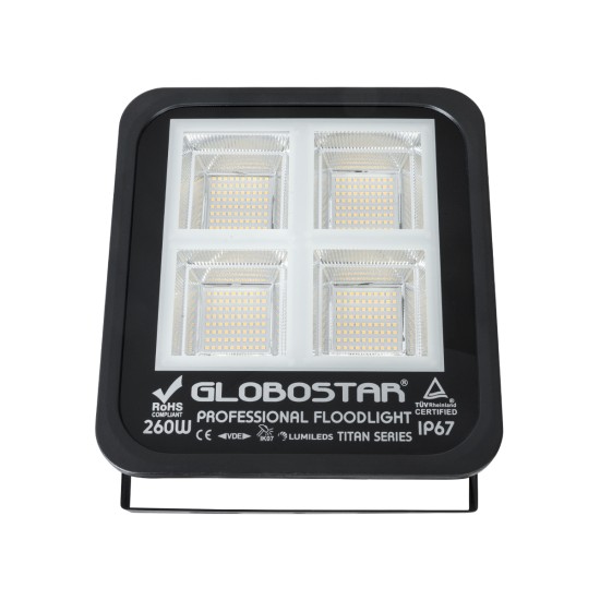 TITAN 61434 Προβολέας για Γήπεδα Tennis & Ποδοσφαίρου 5x5 LED 260W 32500lm 60°x90° AC 220-240V Αδιάβροχο IP67 Φυσικό Λευκό 5000K - Lumileds SMD Chip - TÜV Rheinland Certified - Μαύρο Ματ - Μ30 x Π8 x Υ28cm - 5 Χρόνια Εγγύηση