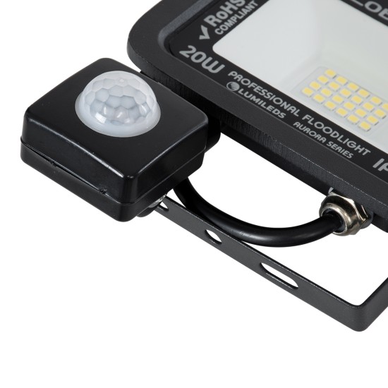AURORA 61437 Επαγγελματικός Προβολέας LED 20W 2500lm 120° AC 220-240V με Ενσωματωμένο Ρυθμιζόμενο Αισθητήρα Κίνησης PIR - Αδιάβροχος IP67 - Μ12 x Π5 x Υ14.5cm - Μαύρο - Ψυχρό Λευκό 6000K - LUMILEDS Chips - TÜV Rheinland Certified - 3 Years Warranty AURORA 61437 Επαγγελματικός Προβολέας LED 20W 2500lm 120° AC 220-240V με Ενσωματωμένο Ρυθμιζόμενο Αισθητήρα Κίνησης PIR - Αδιάβροχος IP67 - Μ12 x Π5 x Υ14.5cm - Μαύρο - Ψυχρό Λευκό 6000K - LUMILEDS Chips - TÜV Rheinland Certified - 3 Years Warranty