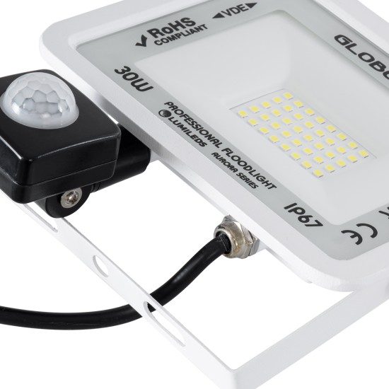 AURORA 61440 Επαγγελματικός Προβολέας LED 30W 3750lm 120° AC 220-240V με Ενσωματωμένο Ρυθμιζόμενο Αισθητήρα Κίνησης PIR - Αδιάβροχος IP67 - Μ16 x Π5 x Υ17.5cm - Λευκό - Ψυχρό Λευκό 6000K - LUMILEDS Chips - TÜV Rheinland Certified - 3 Years Warranty AURORA 61440 Επαγγελματικός Προβολέας LED 30W 3750lm 120° AC 220-240V με Ενσωματωμένο Ρυθμιζόμενο Αισθητήρα Κίνησης PIR - Αδιάβροχος IP67 - Μ16 x Π5 x Υ17.5cm - Λευκό - Ψυχρό Λευκό 6000K - LUMILEDS Chips - TÜV Rheinland Certified - 3 Years Warranty