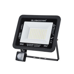 AURORA 61441 Προβολέας με Ανιχνευτή PIR / Αισθητήρα Κίνησης LED 50W 6250lm 120° AC 220-240V Αδιάβροχο IP67 Ψυχρό Λευκό 6000K - Lumileds SMD Chip - TÜV Rheinland Certified - Μαύρο Ματ - Μ21 x Π5 x Υ21cm - 3 Χρόνια Εγγύηση