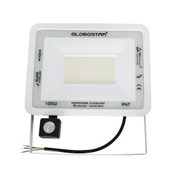 AURORA 61444 Προβολέας με Ανιχνευτή PIR / Αισθητήρα Κίνησης LED 100W 12500lm 120° AC 220-240V Αδιάβροχο IP67 Ψυχρό Λευκό 6000K - Lumileds SMD Chip - TÜV Rheinland Certified - Λευκό Ματ - Μ25 x Π6.5 x Υ27.5cm - 3 Χρόνια Εγγύηση