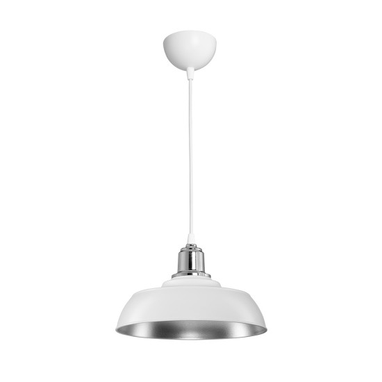 LOAN 203-0284 Μοντέρνο Κρεμαστό Φωτιστικό Οροφής με Ντουί 1 x E27 AC 220-240V IP20 - Λευκό & Ασημί  - Μ25.5 x Π25.5 x Υ17cm