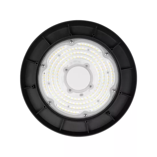 INDUSTRY 61500 Βιομηχανικό Φωτιστικό Καμπάνα High Bay UFO LED 100W 15000lm SDCM<5 90° AC 85-265V Αδιάβροχο IP65 IK08 Μαύρο Χυτό Αλουμίνιο - Φυσικό Λευκό 5000K - 175 x Sanan Opto SMD Chip & TÜV SÜD Driver - Μ26.5 x Π26.5 x Υ15cm - 5 Χρόνια Εγγύηση