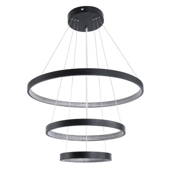 DIAMOND TRIO 61523 Κρεμαστό Φωτιστικό Δαχτυλίδι-Κύκλος LED CCT 100W 11200lm 360° AC 220-240V - Εναλλαγή Φωτισμού μέσω Τηλεχειριστηρίου All In One Ψυχρό 6000k+Φυσικό 4500k+Θερμό 2700k Dimmable Φ25+40+60cm - Μαυρο - 3 Χρόνια Εγγύηση