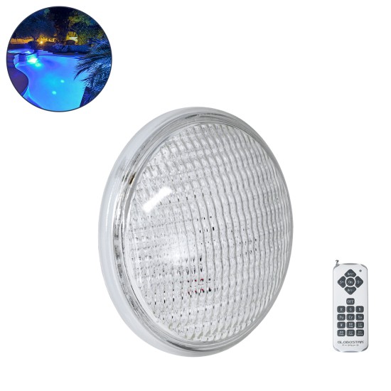 POOLANO 61537 Λάμπα LED Σποτ Πισίνας GX16D PAR56 25W 1750lm 120° AC 12V Αδιάβροχο IP68 IK06 Tempered Glass Φ18 x Υ10cm RGB με Ασύρματο Χειριστήριο RF 2.4Ghz Εμβέλειας 60 Μέτρων - Bridgelux Chip - 3 Years Warranty