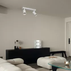 kelvo® SPOTA KLV-101-0137 Κινούμενο Φωτιστικό Σποτ Οροφής για 2 Λάμπες MR16 με Ντουί GU10 AC 220-240V IP20 - Λευκό Ματ - Μ30 x Π6 x Υ14.5cm