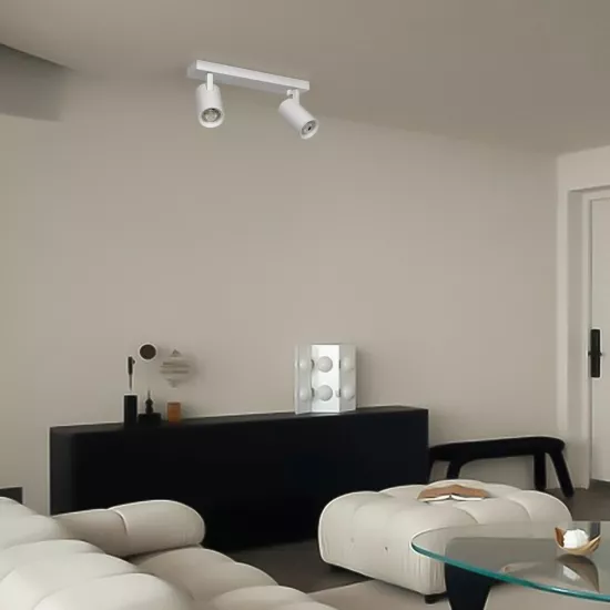 kelvo® SPOTA KLV-101-0137 Κινούμενο Φωτιστικό Σποτ Οροφής για 2 Λάμπες MR16 με Ντουί GU10 AC 220-240V IP20 - Λευκό Ματ - Μ30 x Π6 x Υ14.5cm