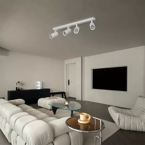 kelvo® SPOTA KLV-101-0141 Κινούμενο Φωτιστικό Σποτ Οροφής για 4 Λάμπες MR16 με Ντουί GU10 AC 220-240V IP20 - Λευκό Ματ - Μ64 x Π6 x Υ14cm