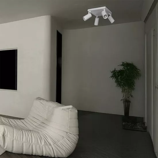 kelvo® SPOTA KLV-101-0147 Κινούμενο Φωτιστικό Σποτ Οροφής για 4 Λάμπες MR16 με Ντουί GU10 AC 220-240V IP20 - Λευκό Ματ - Μ26 x Π26 x Υ14cm