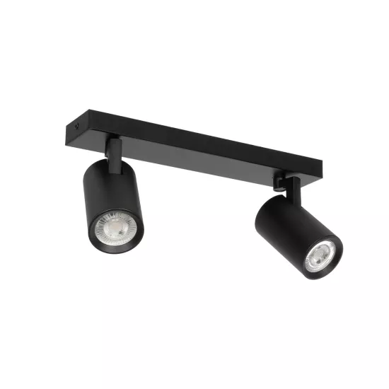 kelvo® SPOTA KLV-101-0136 Κινούμενο Φωτιστικό Σποτ Οροφής για 2 Λάμπες MR16 με Ντουί GU10 AC 220-240V IP20 - Μαύρο Ματ - Μ30 x Π6 x Υ14.5cm