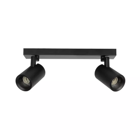kelvo® SPOTA KLV-101-0136 Κινούμενο Φωτιστικό Σποτ Οροφής για 2 Λάμπες MR16 με Ντουί GU10 AC 220-240V IP20 - Μαύρο Ματ - Μ30 x Π6 x Υ14.5cm