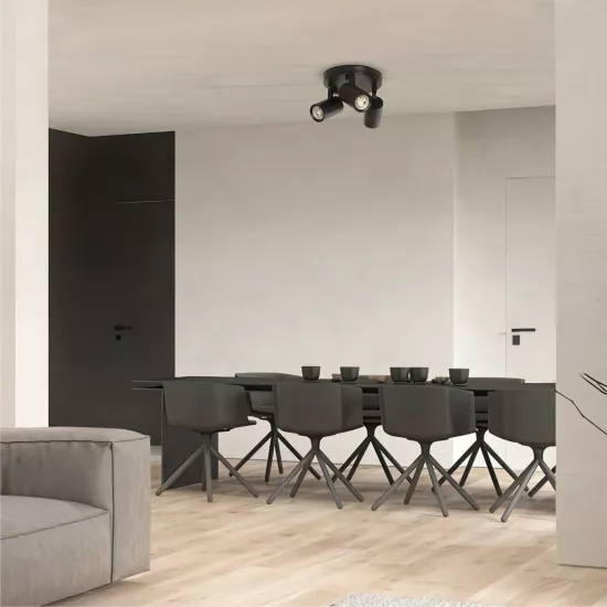 kelvo® SPOTA KLV-101-0144 Κινούμενο Φωτιστικό Σποτ Οροφής για 3 Λάμπες MR16 με Ντουί GU10 AC 220-240V IP20 - Μαύρο Ματ - Μ19 x Π19 x Υ14cm