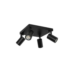 kelvo® SPOTA KLV-101-0146 Κινούμενο Φωτιστικό Σποτ Οροφής για 4 Λάμπες MR16 με Ντουί GU10 AC 220-240V IP20 - Μαύρο Ματ - Μ26 x Π26 x Υ14cm