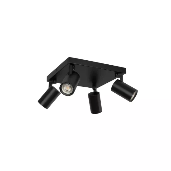 kelvo® SPOTA KLV-101-0146 Κινούμενο Φωτιστικό Σποτ Οροφής για 4 Λάμπες MR16 με Ντουί GU10 AC 220-240V IP20 - Μαύρο Ματ - Μ26 x Π26 x Υ14cm