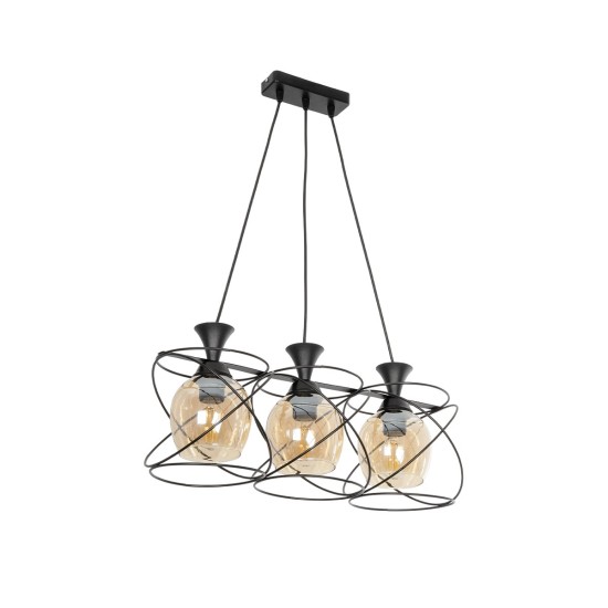 GLINDER 201-0067 Vintage Κρεμαστό Φωτιστικό Οροφής με Ντουί 3 x E27 AC 220-240V IP20 - Μαύρο & Μελί - Μ53 x Π25 x Υ23cm