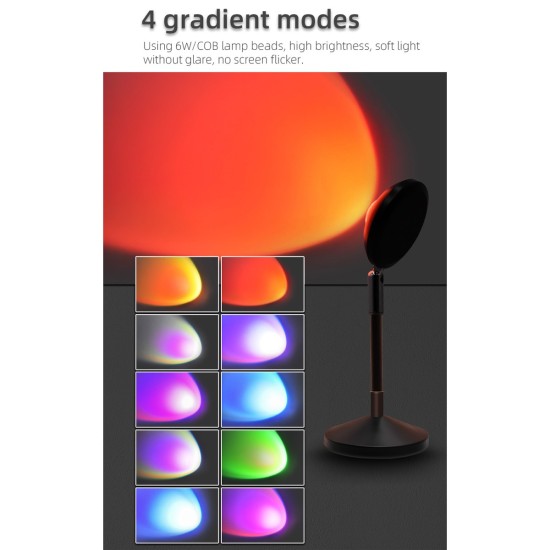 SUNSET GLB-106-0022 Επιτραπέζιο Φωτιστικό Πορτατίφ Προτζέκτορας Sunset με RF Ασύρματο Χειριστήριο & Λειτουργία μέσω WiFi APP LED 6W 360lm 60° AC 220-240V IP20 Πολύχρωμο RGB Dimmable - Sanan SMD Chip - Μαύρο - Μ10 x Π10 x Υ27cm - 2 Χρόνια Εγγύηση
