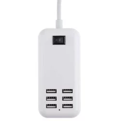 Φορτιστής USB 6 Θέσεων με ON / OFF Διακόπτη 4A 20 Watt 5V DC Λευκός GloboStar 69998