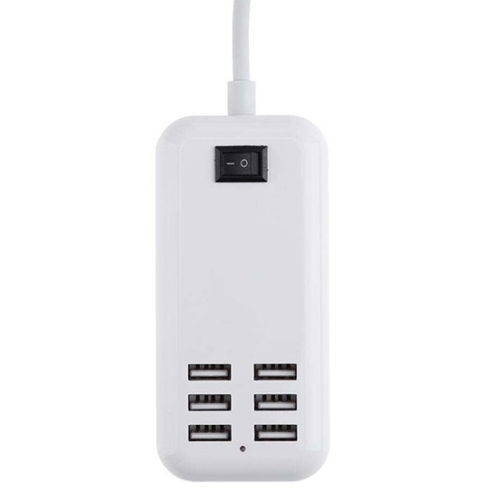 Φορτιστής USB 6 Θέσεων με ON / OFF Διακόπτη 4A 20 Watt 5V DC Λευκός GloboStar 69998