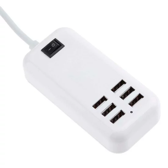 Φορτιστής USB 6 Θέσεων με ON / OFF Διακόπτη 4A 20 Watt 5V DC Λευκός GloboStar 69998 Φορτιστής USB 6 Θέσεων με ON / OFF Διακόπτη 4A 20 Watt 5V DC Λευκός GloboStar 69998