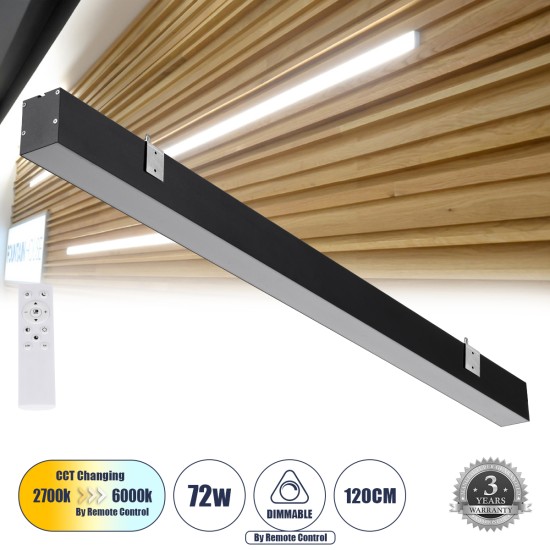 ORION 61030-W Γραμμικό Φωτιστικό Τοίχου - Απλίκα Linear LED CCT 72W 8600lm 120° AC 220-240V Μ120 x Π5.5 x Υ7cm - Εναλλαγή Φωτισμού μέσω Τηλεχειριστηρίου All In One Ψυχρό 6000k+Φυσικό 4500k+Θερμό 2700k Dimmable - Μαύρο - 3 Years Warranty