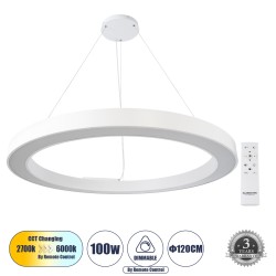 RA 61199 Μοντέρνο Κρεμαστό Φωτιστικό Οροφής LED 100W 11020lm 120° AC 220-240V IP20 Ρυθμιζόμενο Λευκό CCT με Χειριστήριο από 2700K έως 6000K Dimmable - Lumileds SMD Chip - Λευκό Ματ - Μ120 x Π120 x Υ8cm - 3 Χρόνια Εγγύηση