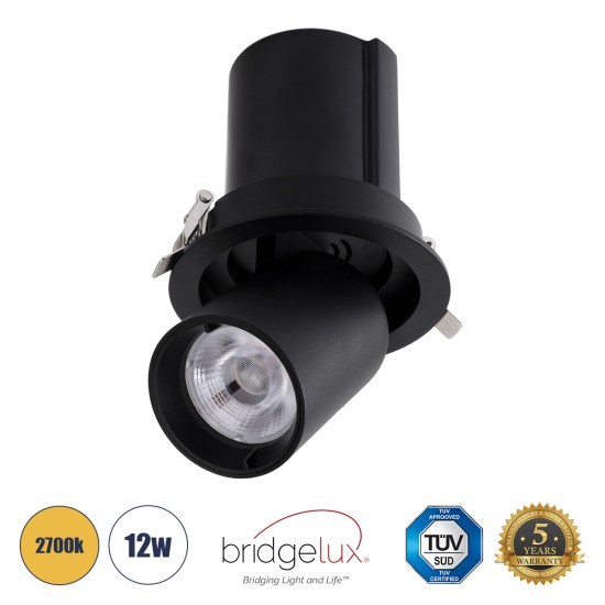 VIRGO-M 60309 Χωνευτό LED Spot Downlight TrimLess Φ11cm 12W 1500lm 36° AC 220-240V IP20 Φ11cm x Υ11.5cm - Στρόγγυλο - Μαύρο - Θερμό Λευκό 2700K - Bridgelux COB - 5 Years Warranty