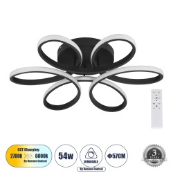 MARGARET 61400 Μοντέρνο Φωτιστικό Οροφής LED 54W 6210lm 360° AC 220-240V IP20 Ρυθμιζόμενο Λευκό CCT με Χειριστήριο από 2700K έως 6000K Dimmable - Lumileds SMD Chip - Μαύρο Ματ - Μ57 x Π57 x Υ12cm - 3 Χρόνια Εγγύηση