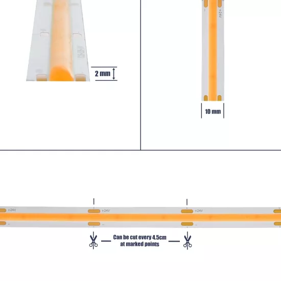 BEE 70353 Ταινία LED 10W/m 800lm/m 120° DC 24V IP20 528 x COB Chip/m Ultra Θερμό Λευκό 2200K Dimmable - Sanan COB Chip - Μ500 x Π1 x Υ0.2cm - Ρολό 5 Μέτρων - 5 Χρόνια Εγγύηση
