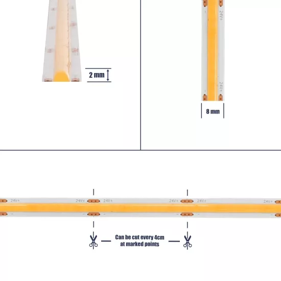 BEE 70361 Ταινία LED 8W/m 720lm/m 120° DC 24V IP20 320 x COB Chip/m Θερμό Λευκό 2700K Dimmable - Sanan COB Chip - Μ500 x Π0.8 x Υ0.2cm - Ρολό 5 Μέτρων - 5 Χρόνια Εγγύηση