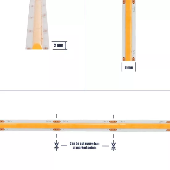 BEE 70362 Ταινία LED 8W/m 640lm/m 120° DC 24V IP20 320 x COB Chip/m Ultra Θερμό Λευκό 2200K Dimmable - Sanan COB Chip - Μ500 x Π0.8 x Υ0.2cm - Ρολό 5 Μέτρων - 5 Χρόνια Εγγύηση