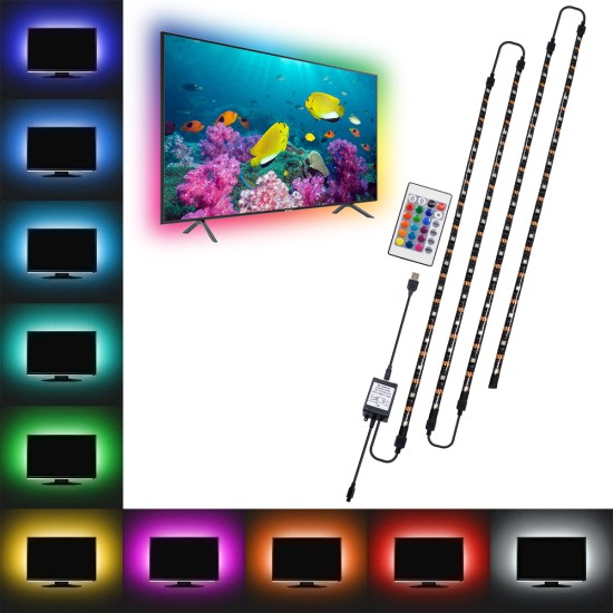 70406 Σετ Ταινία TV Kit LED RGB SMD 5050 2m (4x50CM) 14.4W/2m 60LED/2m 1454lm/2m 120° USB DC 5V Οπίσθιου Κρυφού Φωτισμού για Τηλεόραση με Ασύρματο Τηλεχειριστήριο Αδιάβροχο IP65 RGB