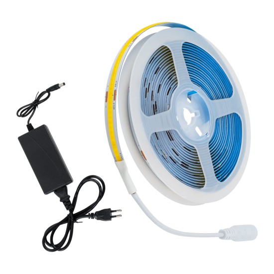 70415 Σετ Ταινία COB LED 5m 48W/5m 308LED/m 768lm/m 120° DC 12V IP20 με Τροφοδοτικό Θερμό Λευκό 2700K