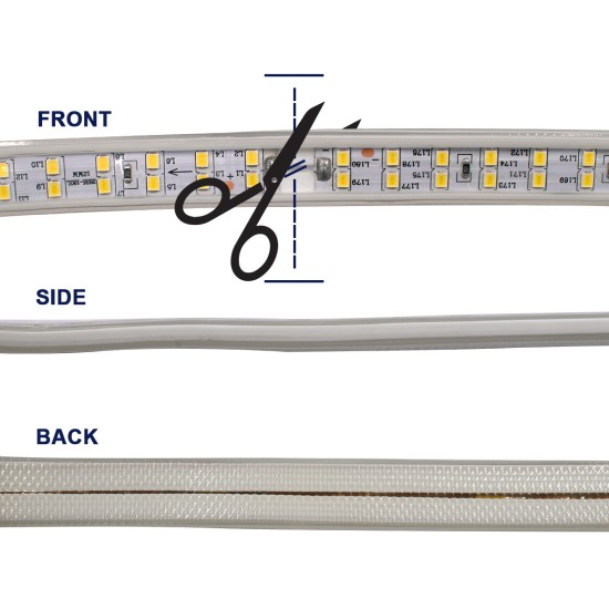 70512 Wide Ταινία Διπλής Σειράς Epistar LED SMD 2835 1m 24W/m 180LED/m 3216lm/m 120° DC 230V Αδιάβροχη IP68 Θερμό Λευκό 3000K Dimmable