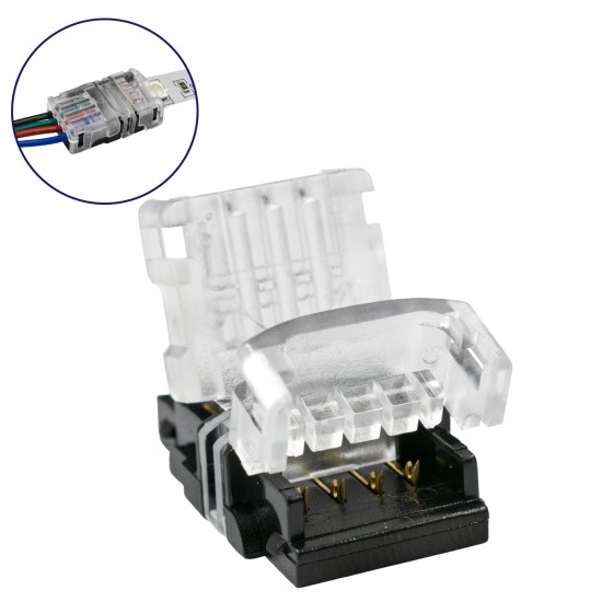 70722 Ταχυσύνδεσμος Ένωσης IP20 - Strip To Cable Connector για Ένωση 1 x RGB Ταινίας LED Πλάτους 10mm με 1 x Καλώδιο Τροφοδοσίας