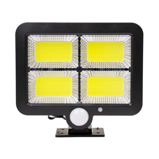 71462 Αυτόνομος Ηλιακός Προβολέας LED 128 4 x COB 30W 1600lm με Ενσωματωμένη Μπαταρία 2400mAh - Φωτοβολταϊκό Πάνελ με Αισθητήρα Ημέρας-Νύχτας - PIR Αισθητήρα Κίνησης Αδιάβροχο IP65 Ψυχρό Λευκό 6000K