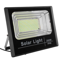 HERMES 71558 Προβολέας με IR Ασύρματο Χειριστήριο LED 200W 10000lm 120° DC 5V με Φωτοβολταϊκό Panel 5V 20W & Επαναφορτιζόμενη Μπαταρία Li-ion 3.2V 20000mAh Αδιάβροχο IP66 Ψυχρό Λευκό 6000K Dimmable - Sanan SMD Chip - Μαύρο - Μ35 x Π29 x Υ7.5cm - 2 Χρό