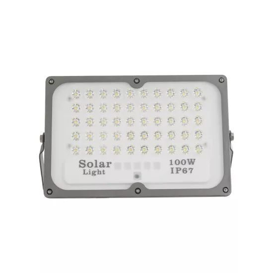 LUMOVOX 73067 Προβολέας LED 100W 5000lm 120° DC 5V με Φωτοβολταϊκό Panel 5V 8W & Επαναφορτιζόμενη Μπαταρία Li-ion 3.2V 5000mAh Αδιάβροχο IP67 Ψυχρό Λευκό 6000K - 120 x SMD2835 Sanan Chip - Γκρι Ανθρακί - Μ25 x Π5.5 x Υ17.5cm - 2 Χρόνια Εγγύηση