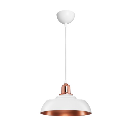 LOAN 203-0282 Μοντέρνο Κρεμαστό Φωτιστικό Οροφής με Ντουί 1 x E27 AC 220-240V IP20 - Λευκό & Μπρονζέ  - Μ25.5 x Π25.5 x Υ17cm